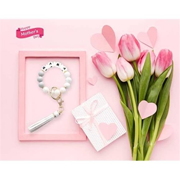 Silicone Beaded Bracelet Keychain Wristlet Key Ring Bangle Chains for Women - Picture 7 of 7